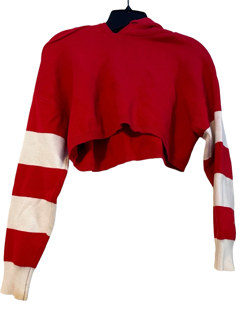 Forever 21 Women’s Casual Sporty Vibrant Red Cropped Sweatshirt White Stripes M